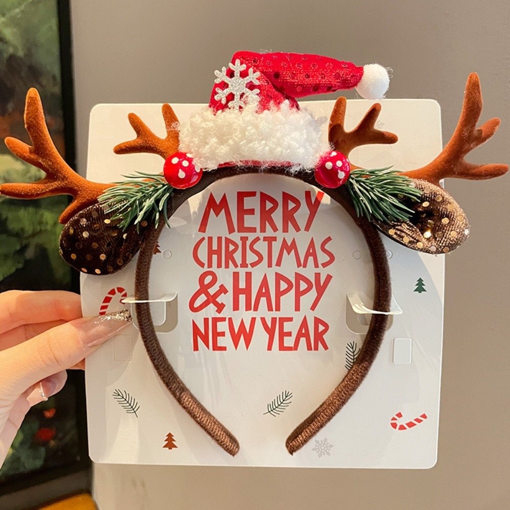 Reindeer Antlers Headband - 코스프레 레드 벨벳 뿔 머리띠 눈송이