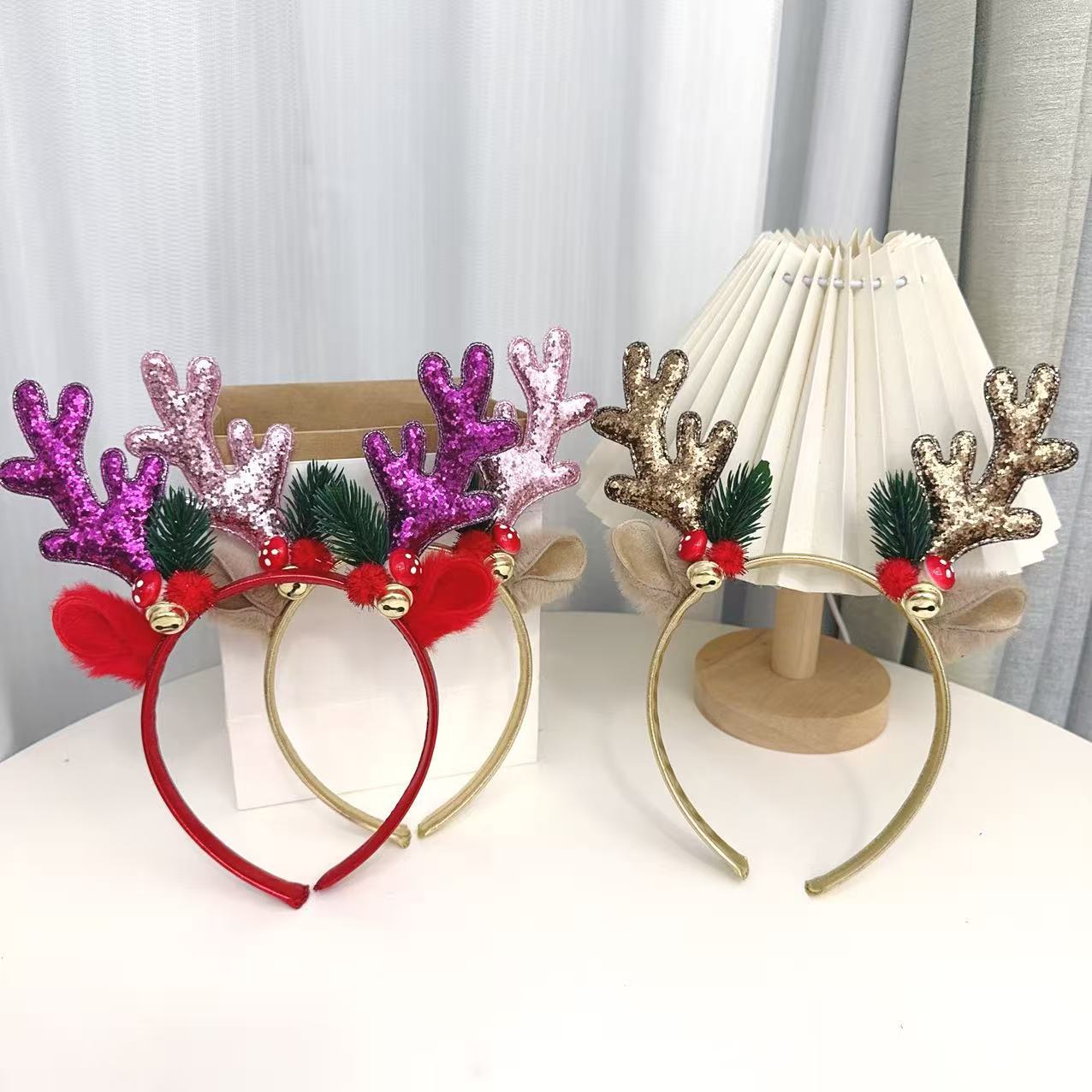 인기 반짝이 루돌프 뿔 머리띠, 금색 빨간색 크리스마스 - Reindeer Antlers Headband 리뷰 및 가격