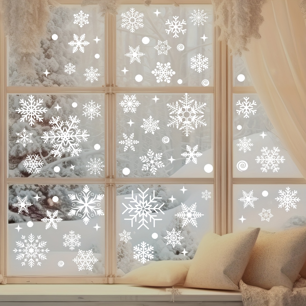 크리스마스 창문 스티커 4장 - 정전기 방지 흰색 눈송 - Snowflake Window Decal 리뷰 및 가격