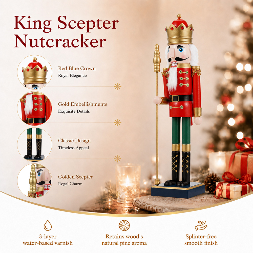 50CM 나무 호두까기 인형 왕 왕笏 인형 수공예 인형 - Nutcracker Figurine 리뷰 및 가격