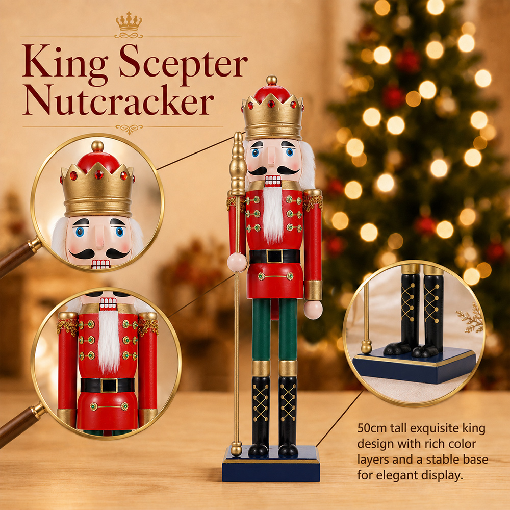 50CM 나무 호두까기 인형 왕 왕笏 인형 수공예 인형 - Nutcracker Figurine 리뷰 및 가격
